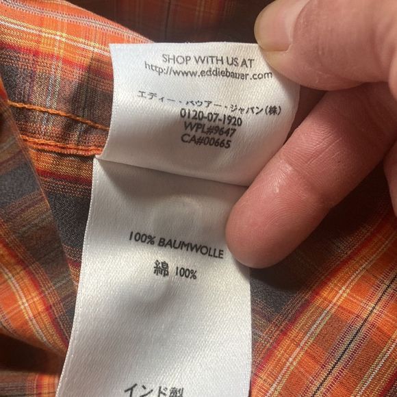 Mens Large Tall Eddie Bauer Mens Orange Plaid Long Sleeves Button Up - Picture 9 of 9